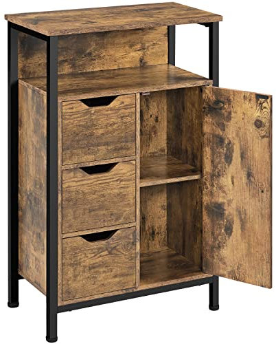 Yaheetech Meuble de Rangement de Salle de Bains sur Pieds Armoire Buffet Multifonctionnel Placard avec 3 Tiroirs et 2 Etagères pour Salon, Cuisine, Chambre Brun Industrielle 55,5× 30× 86,5 cm