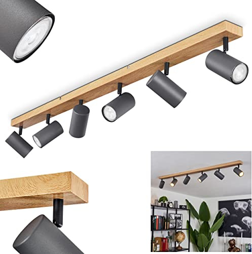 HOFSTEIN Deckenleuchte Javel, 6-flammige Deckenlampe aus Metall in Holzoptik/Schwarz, verstellbare Leuchte im Boho/skandinavischen-Design, 6 x GU10, Esszimmer, Wohnzimmer, Schlafzimmer, Küche, Flur