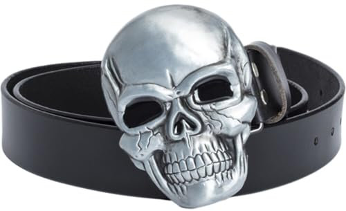Fopytu Herrengürtel Schädel Schnalle Lederbund Casual Alloy Ghost Head Schnalle Dekorationsgürtel Halloween