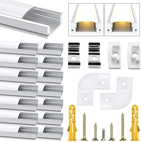 Chesbung LED Aluminium Kanal für Led Streifen/Stripes 12mm, 15X1m U Form Leiste Profil Aluprofil, Strip Schiene Streifen Diffusor mit Milchig Weißer Abdeckung, Montageclips und 90 Grad Eckverbindern