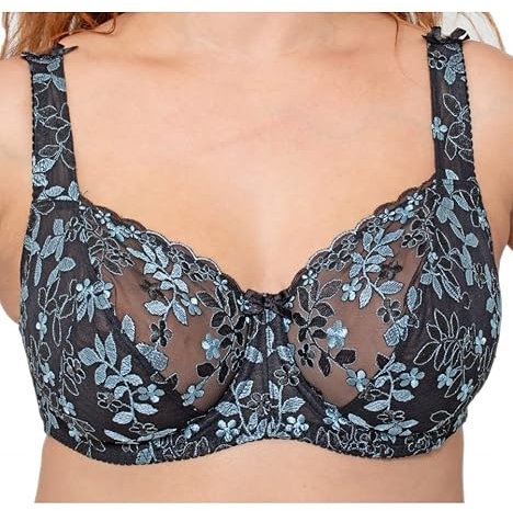 Gemm Plus Size Bras for Women Lace Firm Hold Non Padded Underwired Full Cup Support Bra Black Turuoise 38e