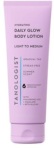 Tanologist Hydrating Daily Glow Gradual Tan Lotion Fair to Medium, Lightweight Moisturizer with Hyaluronic Acid & Squalane, Builds Natural Sun-Kissed Glow, Customizable, Long-Lasting Tan,250ml | Summer glow, gradual self tanner body lotion, sunless tanner, vitamin C, niacinamide