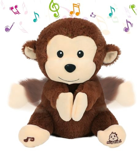 Hopearl Klatschender AFFE Interaktiv Musical Stofftier Singend Plüschtier Niedlich Elektrisch Animiert Kuscheliges Geschenke für Kinder, Braun, 28 cm