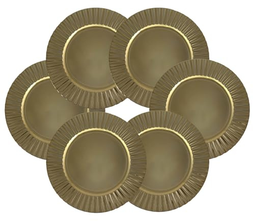 ARCA, Set di 6 Sottopiatti Rotondi in Polipropilene Rigati, per 6 Persone, Ideali per la Tavola di Natale, Resistenti e Duraturi, Idea Regalo Natale, Colore Oro, 33 cm