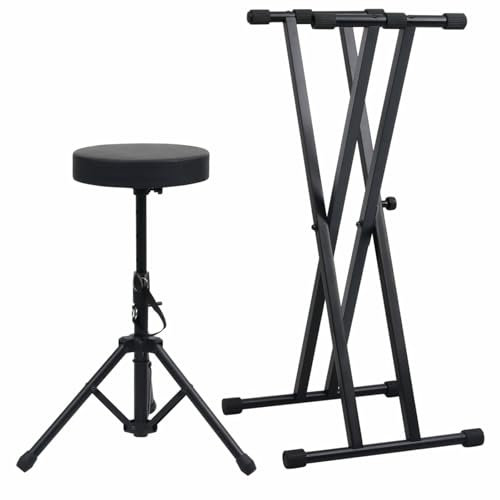 Homgoday Set Tastaturständer mit doppelter Halterung mit schwarzem Hocker, Möbel für Innen und Außen, Haus Wohnzimmer