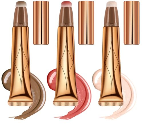 Cozlly 3 x illuminanti in stick cremoso con applicatore integrato, contouring stick illuminante, fard liquido per guancia, bacchetta di bellezza liquida per contorno