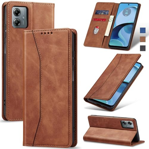 Jasonyu Funda para Motorola Moto G14 Flip Case,Marrón