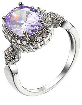 Epinki Ehe Ring Frau, 4 Klauen Verlobungsring Frau mit Zirkonia Lila, Versilbert Ring Damen Nickelfrei, Gr.52 (16.6)