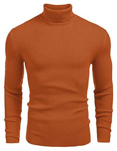 COOFANDY Herr polotröja tröja långärmad tröja finstickad tröja polotröja fritid smal passform basic herr tröja, BRUN, L