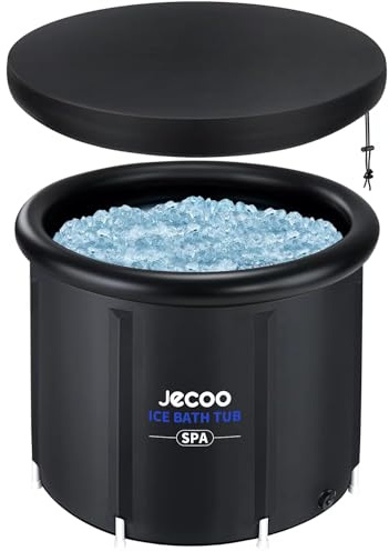 Jecoo Ice Bath Tub for Athletes, 116 Gal Heavy Duty Cold Plunge Tub Portable Cold Plunge for Adults, Black, Modern Glossy Finish, Freestanding, Round