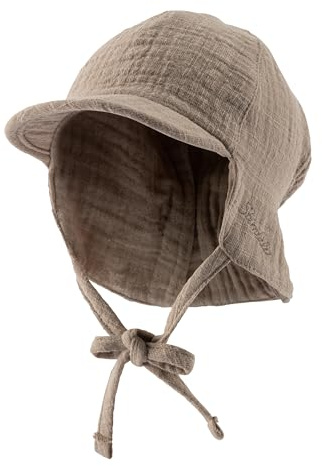 Sterntaler Schirmmütze Nacken Uni - Jungen Mütze mit kleinem Nackenschutz und Bindeband - Sommermütze aus luftigem Baumwoll Musselin - Sonnenhut - Baby und Kinder Kopfbedeckung - Taupe, Größe 45