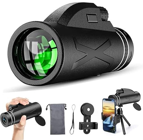 80x100 HD Monokular Teleskop für Erwachsene - Kompaktes Monokular Hochleistungs Teleskop mit BAK4 Prisma FMC Objektiv - Wasserdicht Zoom Fernrohr mit Phone Halterung Stativ für Vogelbeobach Reisen