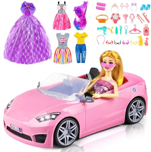 TQRAZ 76 Pcs Doll Car Playset Clothes and Accessories with 11.5 Inch Doll