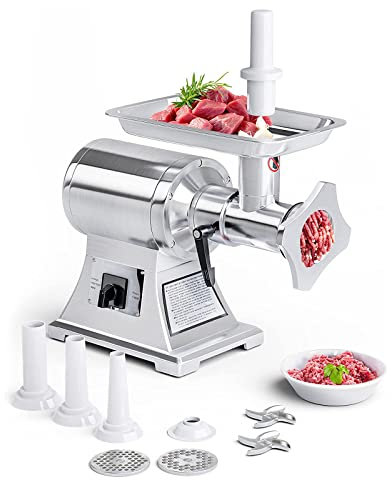 SmPinnaA Tritacarne Elettrico, Tritacarne Commerciale 1,5 HP, 1100 W, 550 Lb/H Tritacarne Elettrico Industriale in Acciaio Inossidabile per Insaccatrice per Salsicce per Cucina Domestica RI