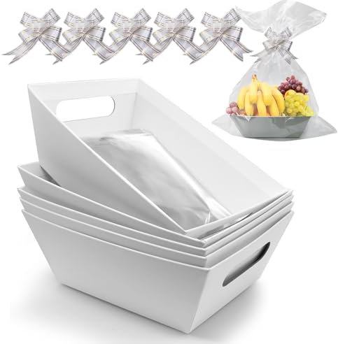 WYYFXY® 5 cesti regalo vuoti con sacchetti di cellophane e fiocchi di trazione, cestino regalo ecologico, cestino per regali, vacanze, compleanni