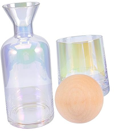 COLLBATH Caraffa Per L'acqua in Trasparente Con Bicchiere E Sfera Di Legno Set Da Comodino Per Bere Facilmente Di Notte