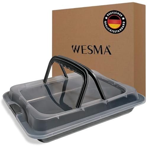 WESMA® Teglia da forno con coperchio 40 x 33 x 8 cm | Stampo rettangolare di alta qualità con coperchio per il trasporto di torte e torte | Teglia per torte con scatola per il trasporto, teglia da