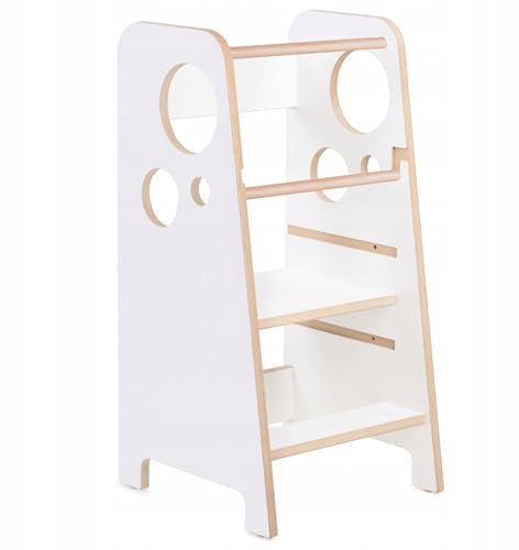 Lernturm ab 1 Jahr klappbar für Kinder – Einstellbare Stufenhöhe – 3 Höhenstufen – Abgerundete Kanten – Laminierte Oberflächen – Universelles Design – Einfache Montage – Weiß – MDF – MISIOO