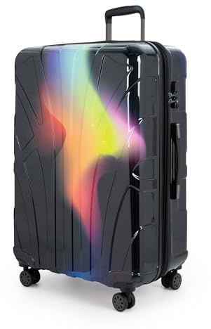suitline S2 Großer Koffer Glossy (76 cm) 96-110 L, Neon Red Yellow | ABS-Hartschale · TSA-Zahlenschloss · Erweiterbar · 4 Rollen · Austauschbare Ersatzteile · Aufgabegepäck · Urlaub · 2-3 Wochen