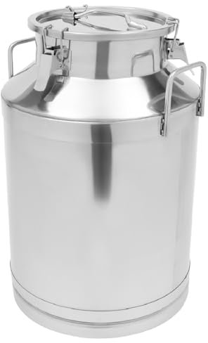 Lechera, cubo de leche de acero inoxidable con tapa, jarra de leche de metal, cubo de vino con mango grueso, latas de transporte de leche para almacenamiento de líquidos de cocina