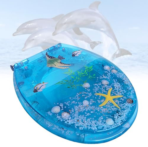 Generisch Toilettensitz, WC Sitz mit Absenkautomatik, U/V/O Form Transparent Toilettenbrille Sitz mit Edelstahl Befestigung, Toilettendeckel aus antibakteriellem Harz, Blau