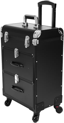 Kosmetikkoffer Trolley mit Schublade, Make Up Koffer Groß Friseurkoffer mit Rollen, Schminkkoffer Damen für Visagisten, Friseure