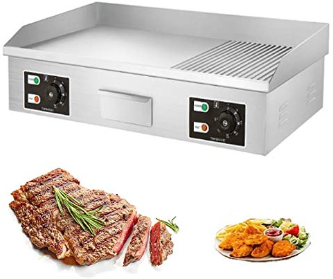 Plancha eléctrica comercial, parrilla para barbacoa de cocina, plancha eléctrica de acero inoxidable, placa calefactora antiadherente para encimera, parrilla para barbacoa comercial, dos quemadores