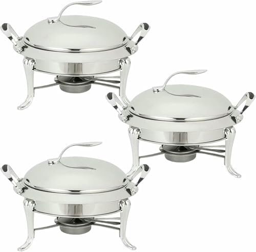 FLTRGO 3L Chafing Dish Set Round Stainless Steel Buffet Server Full Size With Pans, Lids And Fuel Holders For Catering Party Wedding Dinner Food Warmer~/