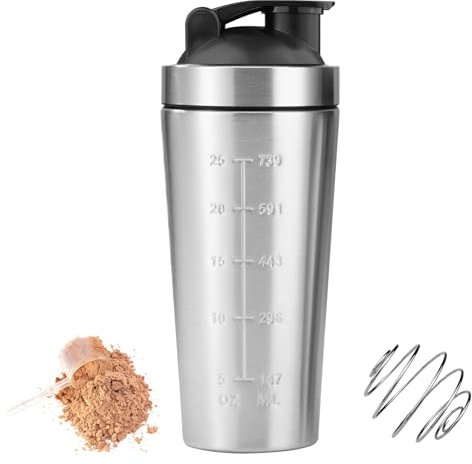 Elsrantor Shaker Proteinas, 750ml Mezclador, Botella Acero Inoxidable, Coctelera Protein Batidos, Vaso Para Proteina Gym, Bote Batido, Batidora Metalico con Bola Mezcladora