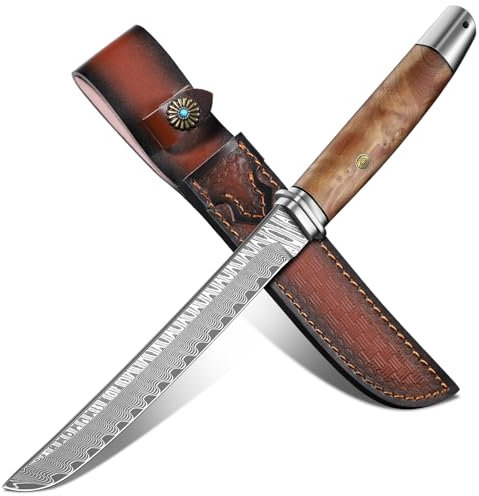 Dragon Creek Coltello da Esterno in Acciaio Damasco - Lama Fissa per Camping e Sopravvivenza, Lama Affilata in Acciaio di Alta Qualità