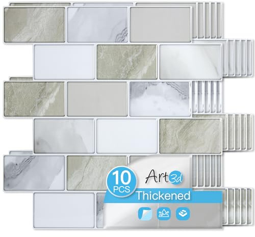 Art3d Fliesenaufkleber Beige-Weiß Steinoptik 30x30 cm extra dicke