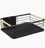 DJPF®️ Escurreplatos de Acero Recubierto para Fregadero – Escurridor de Platos con Gran Capacidad, Soporte para Cubiertos y Utensilios,escurreplatos – 43 x 33 x 7 cm (Negro)