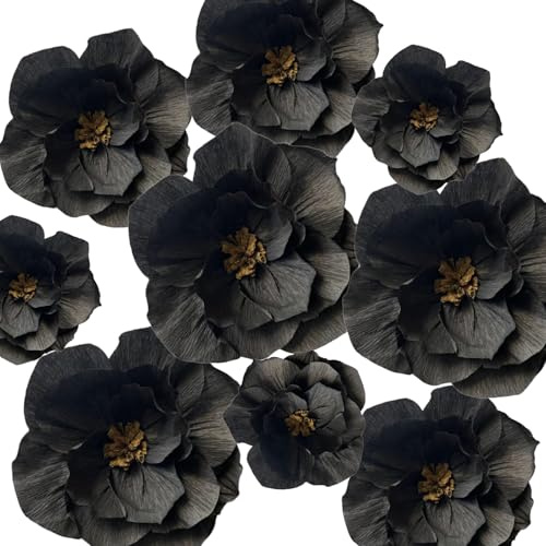 SZHUIHER Schwarzes Papier Blumen Dekoration für Wand Insgesamt 9 Stück, Künstliche Blumen für Hochzeitsdekor, Blumen Hintergrund Dekor, Baby Braut Dusche Geburtstagsfeier