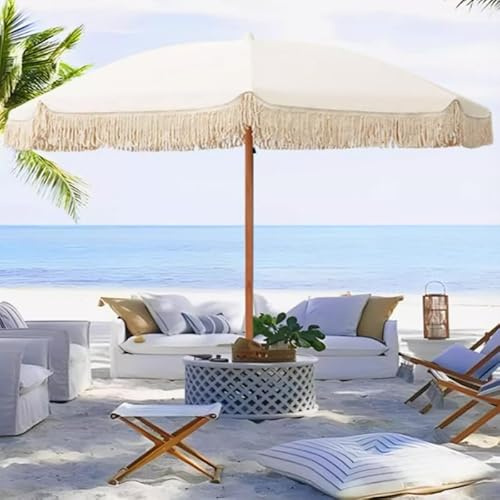 YFQYRB Ombrello da Giardino per Esterni con Frange, Ombrello Parasole con 8 Stecche, Parasole da Terrazza Portatile 1.8x2m, Ombrello da Tavolo Rotondo