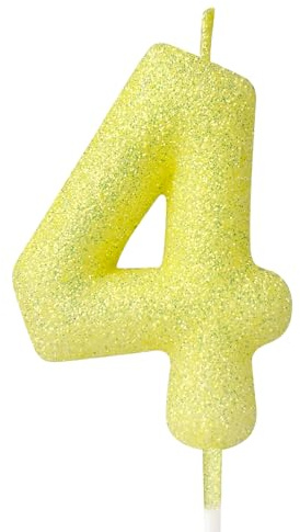mciskin Zitronengelbe Kerzen für Kuchen, glitzernde Macaron-Kerzen, 4. Geburtstag, Mädchen, 4. Geburtstag, Dekoration für Mädchen und Jungen, zitronengelbe Kuchendekoration für Party, Babyparty