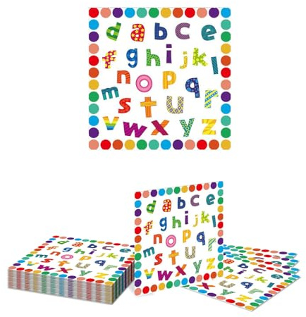 Kotkiddy 20 pièces Articles éducatifs, Articles de fête, Serviettes Alphabet colorées Lumineuses ABC Serviettes jetables pour la rentrée Scolaire