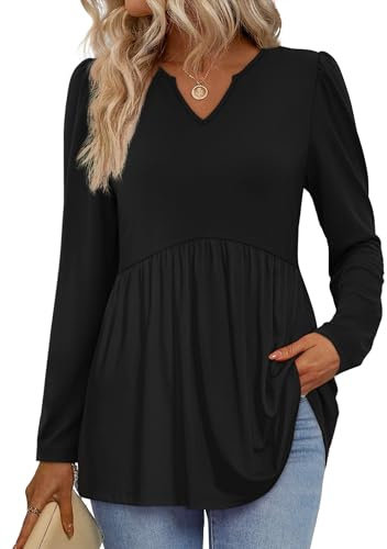 Long Sleeve Shirts for Women Fall V Neck Babydoll Tops Black Maternity Clothes Plus Size Winter Clothing XL
