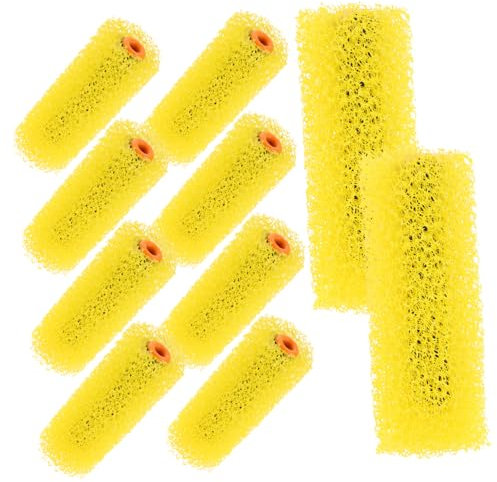 Veemoon 10pcs Sponge Paint Roller Covers 4 Inch Textured Embossed Roller Efficient Application Yellow for Tight Spaces Wall Painting