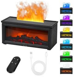 Mini 3D Flame Essential Oil Diffuser,Diffusers for Home,Electric Diffuser,Fireplace Flame Light Humidifier,7 Colour with Remote Control,Timer,Waterless Auto Offfor Home,Office, Bedroom,Spa(Black)