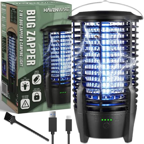 HAVENWARE Bug Zapper, 2-in-1 Electric Mosquito Killer & Camping Light, Rechargeable UV Insect Trap with High Voltage Grid, Waterproof Fly Zapper for Indoor Outdoor Use