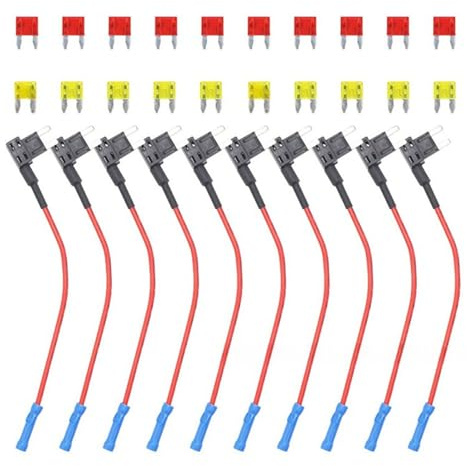 10 soportes de fusibles de coche con fusibles estándar de perfil bajo de 10 A, 20 A, adaptadores de soporte estándar para automóviles, puentes, adaptadores duraderos