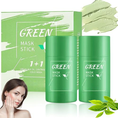 2 Stück Green Mask Stick, Green Tea Deep Cleanse Mask, Green Tea Mask Stick Set für Kontrolle Öl, Poren Reinigung, Mitesserentfernung, Für Alle Hauttypen von Männern und Frauen, Tonerde Masken Stick