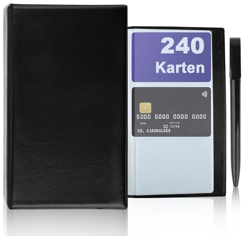 Visitenkarten Aufbewahrung für 240 Karten,Visitenkartenmappe mit Stift,Unisex Visitenkartenbuch,PU-Leder visitenkartenetui,Praktisches Visitenkarten-Organizer für Kreditkarten,Kundenkarten,Bankkarten