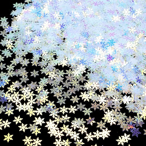 3000 Stück Schneeflocken Deko Konfetti Weihnachtsfeier Glitzer-Konfetti PVC Schneeflocken Weihnachtsfeier-Dekorationen,Weihnachts Tischdeko für Winter Schneeland DIY Zubehör(Weiß)