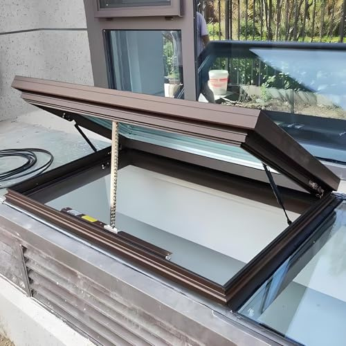 Ventana de techo, vidrio templado de doble acristalamiento, apertura eléctrica con mando a distancia y sensor de lluvia para solares, sótanos, áticos