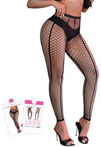 ohyeahlady Collant Sans Pied Femme Resille Danse Grande Taille Collant Resille Fantaisie Bas Resille Leggings en Filet Taille Haute Gothiques Lingerie Et Vetement Cosplay Noir,3XL-5XL