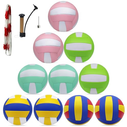 ZHUOKECE Volleyball, 10 Pack Official Size 5 Inflatable Volleyballs, Beach Ball Outdoor Indoor Training Equipment, Volley Balls Gifts for Team -Includes Ball Pump (Multicolored)