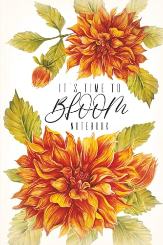6x9 Inch Lined Notebook for Women: Watercolor Sunset Dahlia Cover | The Bloom Collection by Koriell: Vibrant Red Orange Flower Journal