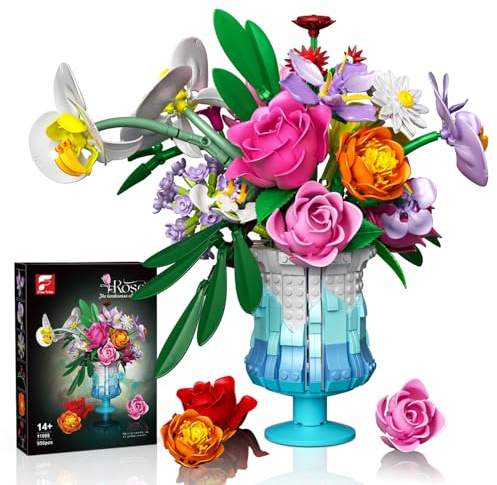 Spring Rose Building Blocks Set With Vase (956PCS) — Lego Compatible Flowers for Adults, Perfect For Spring Home Decor. Ideal For Women & Teen Girls Girls,Ideal Gift For Mother's Day &Valentine's Day.