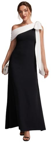 Ever-Pretty Robes d'invité de Mariage Encolure asymétrique sans Manche Tricot Maxi Robe Droite Noir D'Ivoire 48